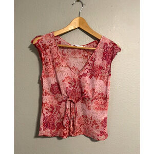 Vintage Lavender Womens Top Medium Pink Floral Chiffon Sheer Babydoll Fairy 90s